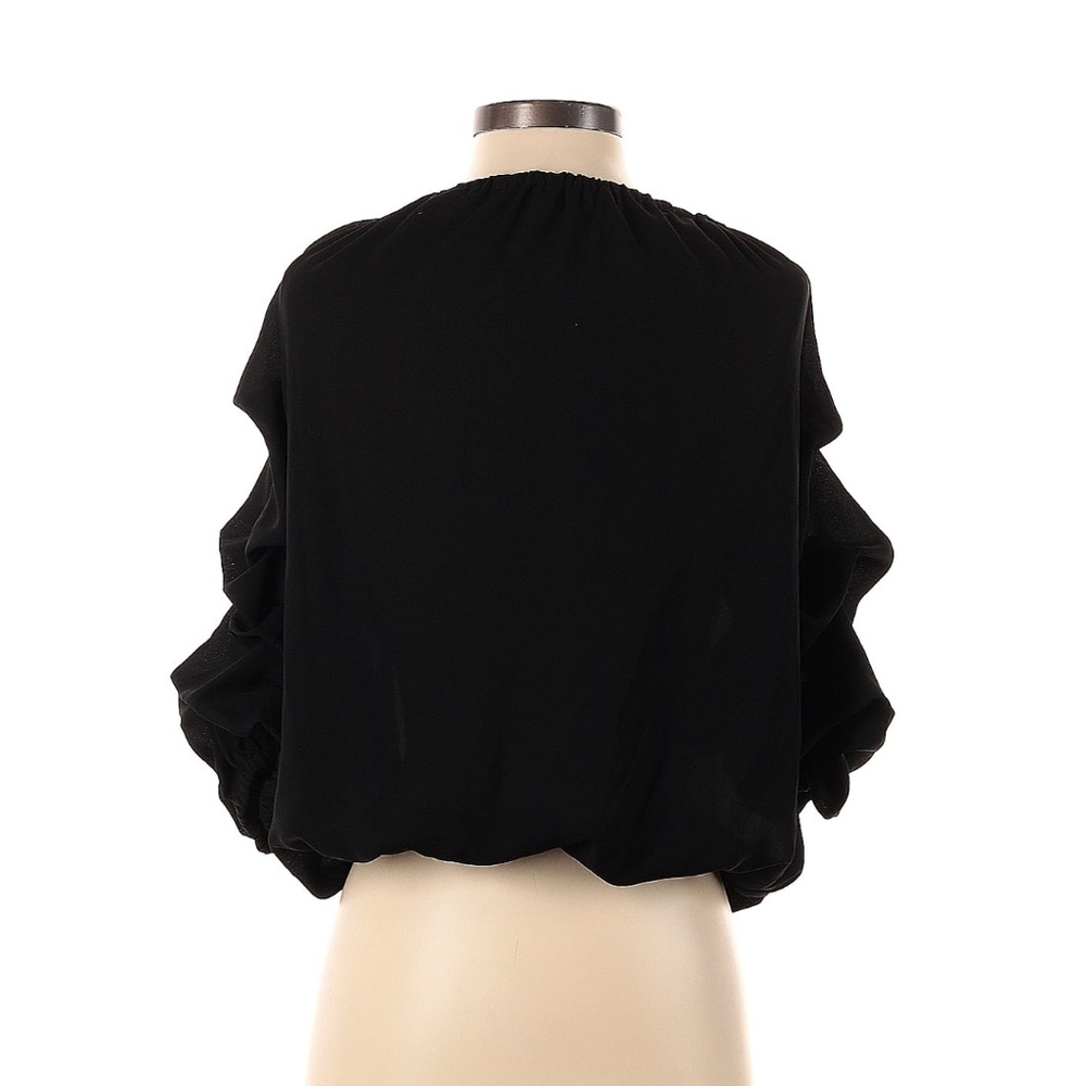 CeCe Black Ruffled Tie Front 3/4 Sleeve Blouse Sz S - Picture 4 of 7